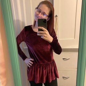 Modern Vintage Boutique Burgundy Velvet Blouse Size Small